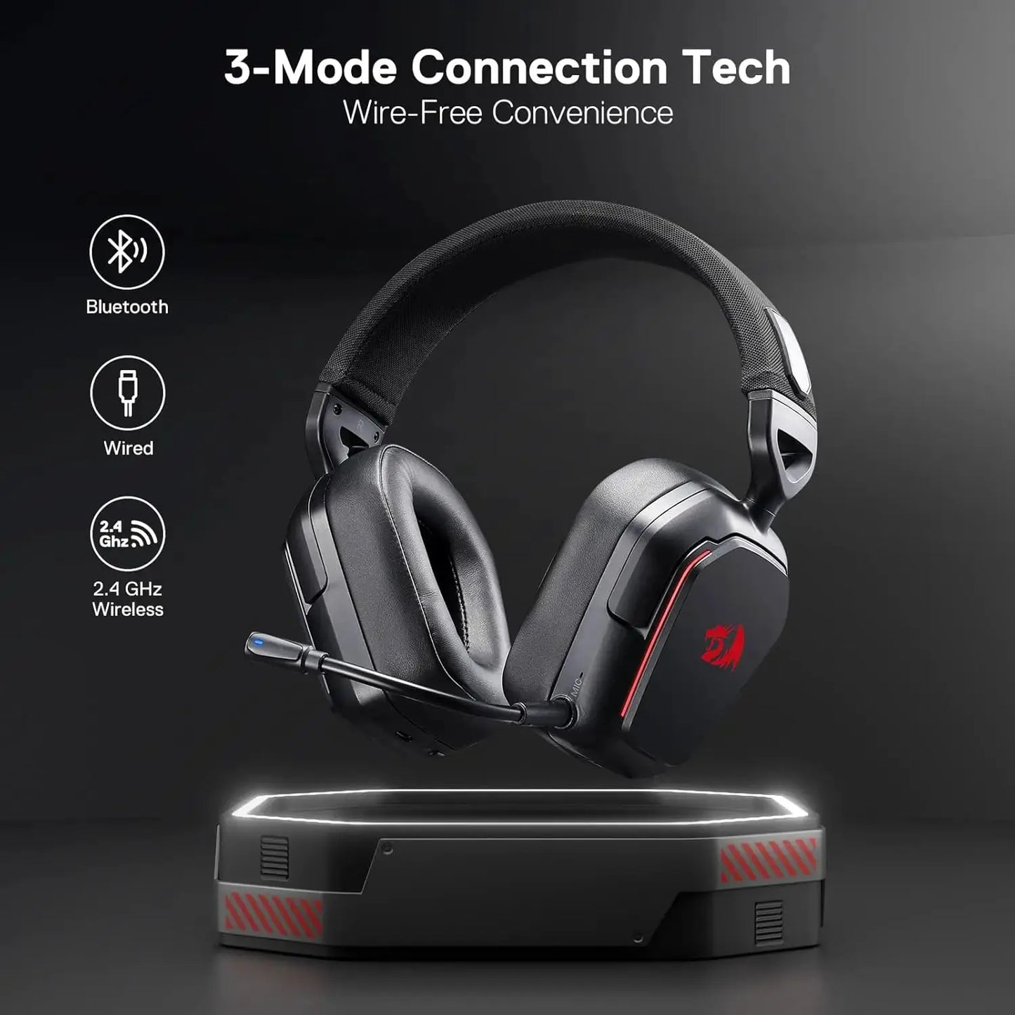Redragon H868 3-Mode Wireless RGB Gaming Headset 7.1 Surround Sound 40 mm Drivers Noise-canceling Microphone Over-Ear Headphones by All Mart Bristol Ltd