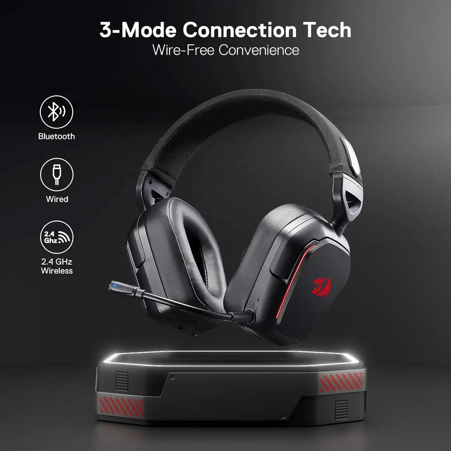 Redragon H868 3-Mode Wireless RGB Gaming Headset 7.1 Surround Sound 40 mm Drivers Noise-canceling Microphone Over-Ear Headphones by All Mart Bristol Ltd