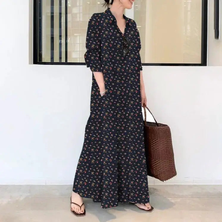 Fashion Cotton Linen Women Dress Maxi Ethnic Style Streetwear Elegant Vestidos Casual Vintage Loose Long Dresses Woman Clothes by All Mart Bristol Ltd