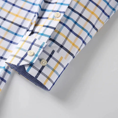 Men's Trendy Plaid Striped Lapel Collar Design Cotton Dress Shirts, Long Sleeve Casual Button Up Commuter Shirt For Spring/Fall by All Mart Bristol Ltd