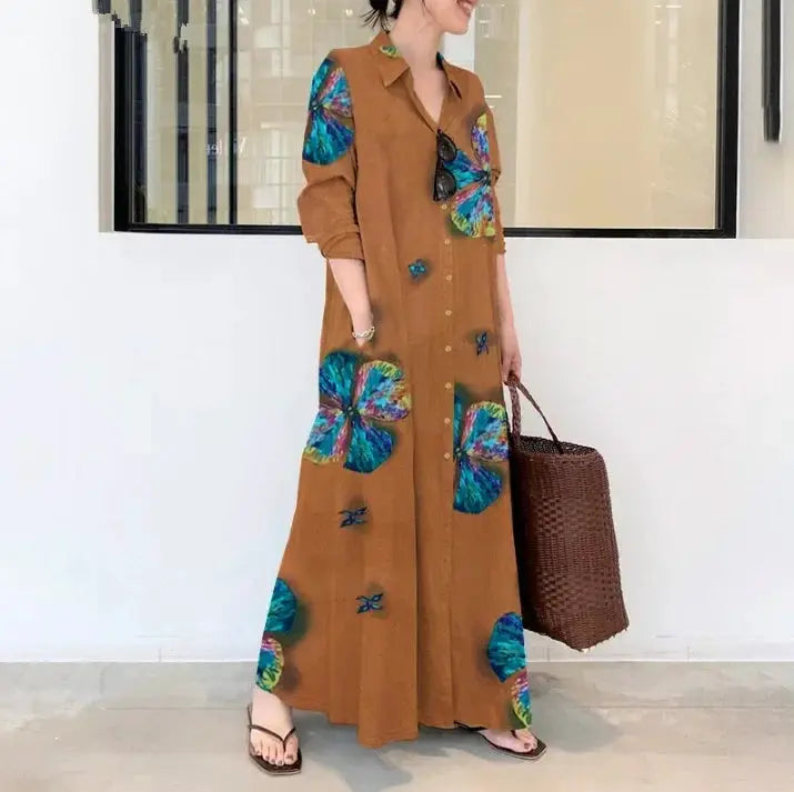Fashion Cotton Linen Women Dress Maxi Ethnic Style Streetwear Elegant Vestidos Casual Vintage Loose Long Dresses Woman Clothes by All Mart Bristol Ltd