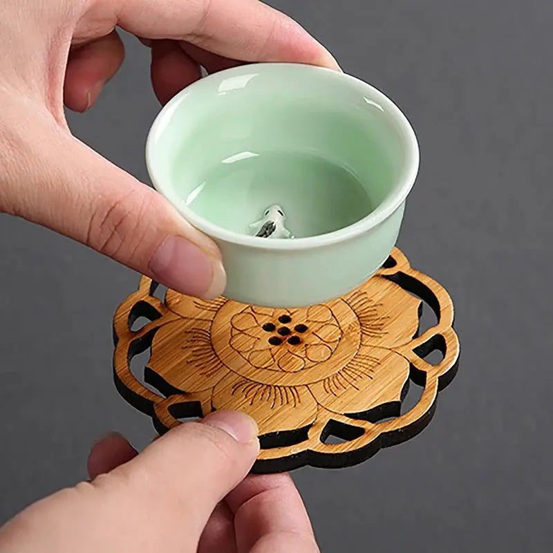 Creative Lotus Flower Drink Coasters Wooden Round Cup Mat Table Mat Tea Coffee Mug Placemat Home Decoration Kitchen Accessories by All Mart Bristol Ltd