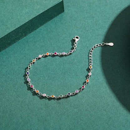 MODIAN Bohemia Style Charm Chain Bracelet For Women Real 925 Sterling Silver Rainbow Color CZ Female Fashion Jewelry Accessory by All Mart Bristol Ltd