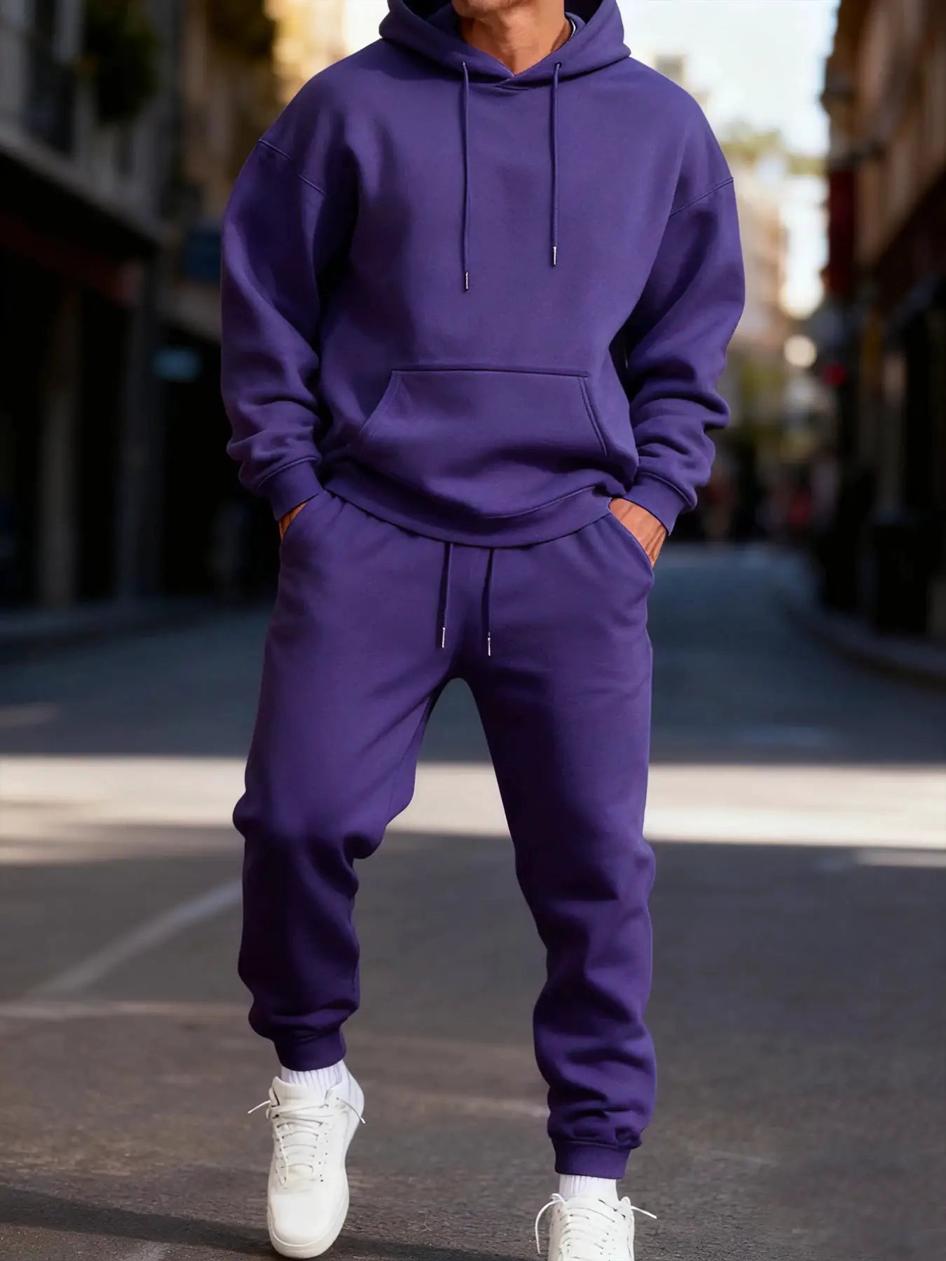 Man's Hoodie Set Winter Solid Color Two Pices Sets Long-Length Street Clothes Casual Sports Sweatpant Hoody Unisex Fashion Suit by All Mart Bristol Ltd
