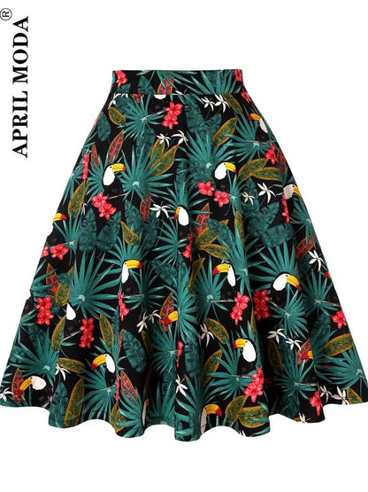 Women's Runway Cotton Retro Vintage Skirt Black Faldas High Waist A Line Rockabilly Jupe 50s Swing Umbrella Skirts Pin Up Skater by All Mart Bristol Ltd