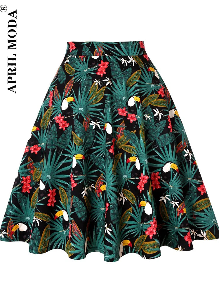 Women's Runway Cotton Retro Vintage Skirt Black Faldas High Waist A Line Rockabilly Jupe 50s Swing Umbrella Skirts Pin Up Skater by All Mart Bristol Ltd