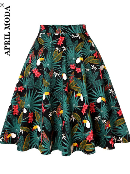 Women's Runway Cotton Retro Vintage Skirt Black Faldas High Waist A Line Rockabilly Jupe 50s Swing Umbrella Skirts Pin Up Skater by All Mart Bristol Ltd