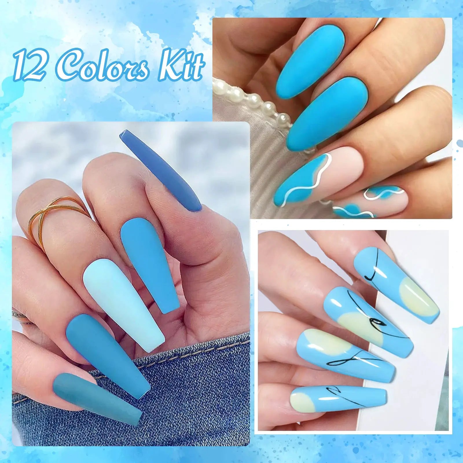 12PCS Nail Polish Gel Set Blue Glitter Color UV Gel Nail Art Manicure Gel Kit Paint For DIY Professionals Varnsh Kit Supplies by All Mart Bristol Ltd