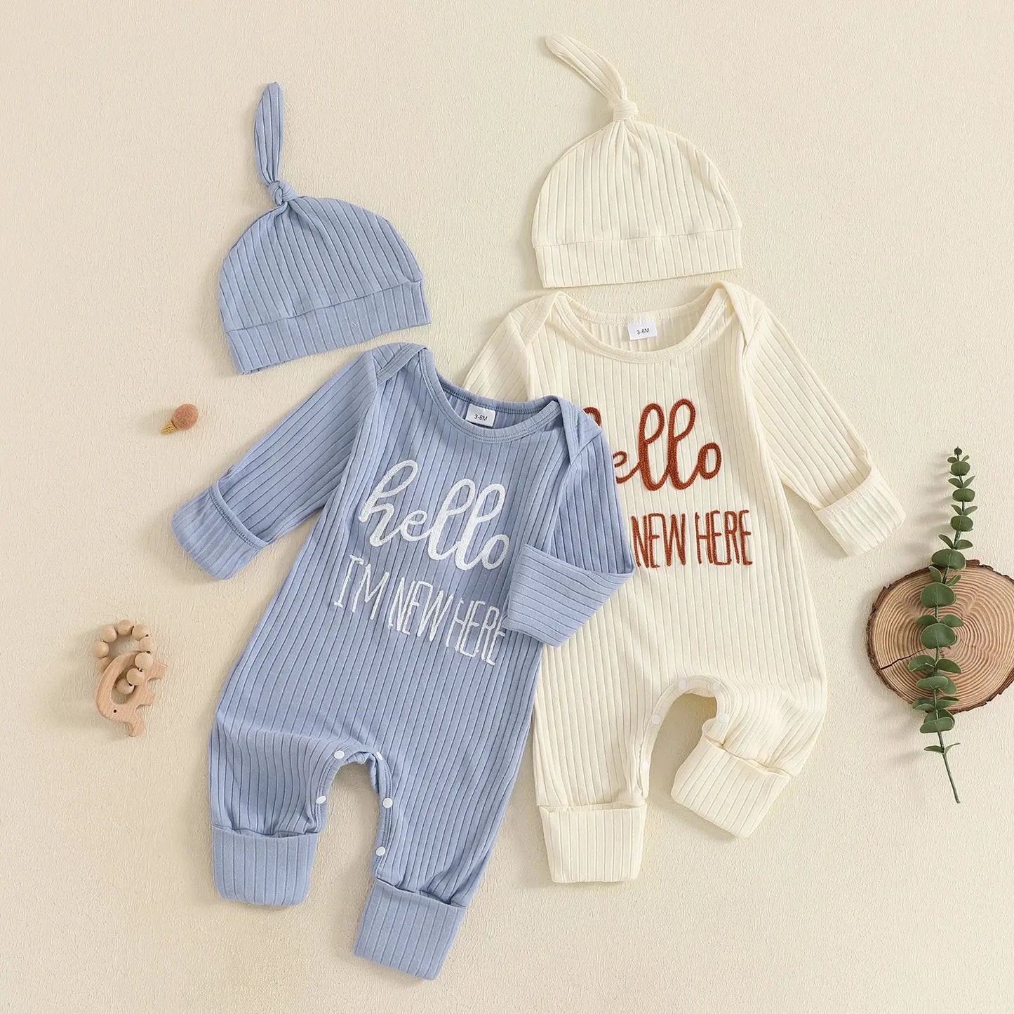 Newborn Baby Boy Fall Clothes Set Casual Letter Embroidery Long Sleeve Ribbed Romper Jumpsuit and Hat 2Pieces Set for Infants by All Mart Bristol Ltd