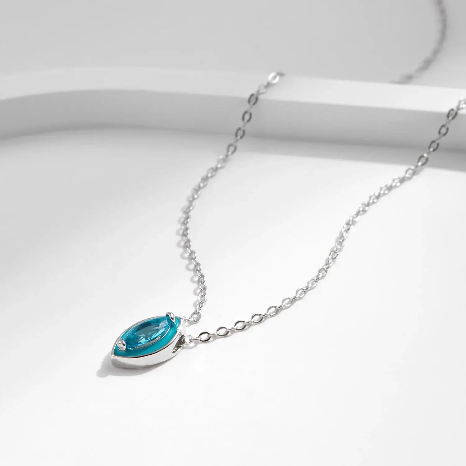 MODIAN 925 Sterling Silver Fashion Mint Green Enamel Pendant Necklace Eye Shape Zircon Link Chain For Women Fine Jewelry Gifts by All Mart Bristol Ltd