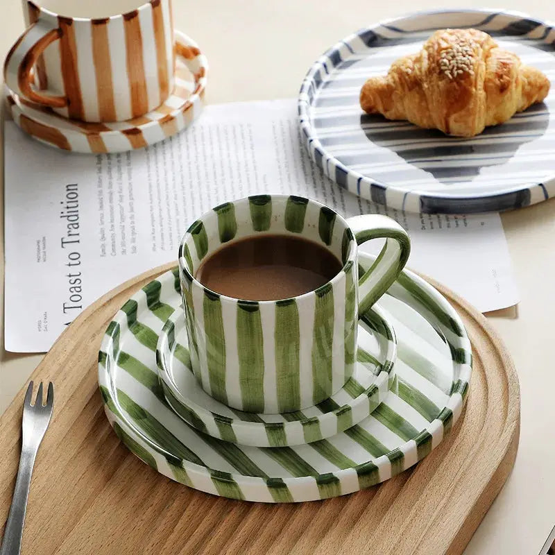 Ceramic Coffee Mugs Creative Stripes Hand-painted Coffee Cups and Saucers Home Ceramic Milk Cups Hotel Coffee Cups Cafe Cups by All Mart Bristol Ltd