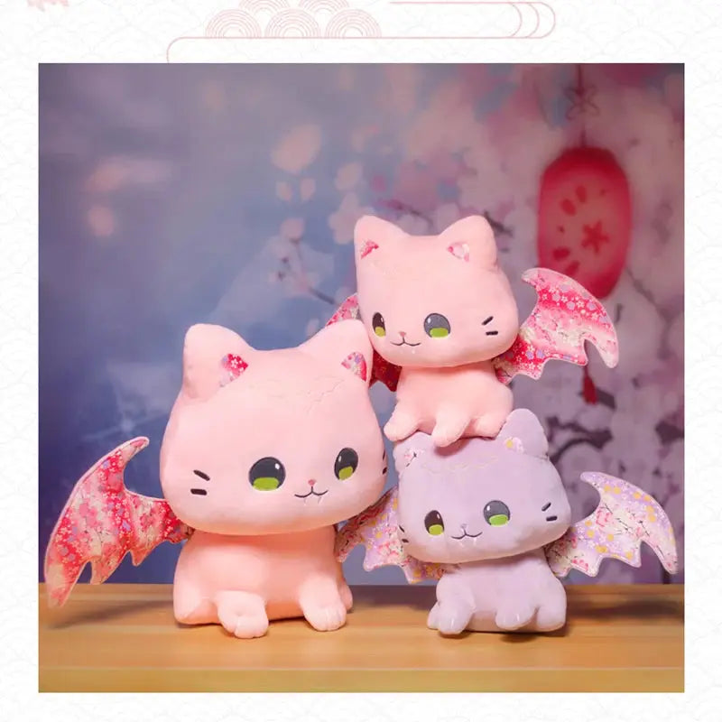 Cute Pink Japanese Sakura Cat Flying Wings Bat Plush Toy Stuffed Purple Bats Plushies for Birthday Gift by All Mart Bristol Ltd