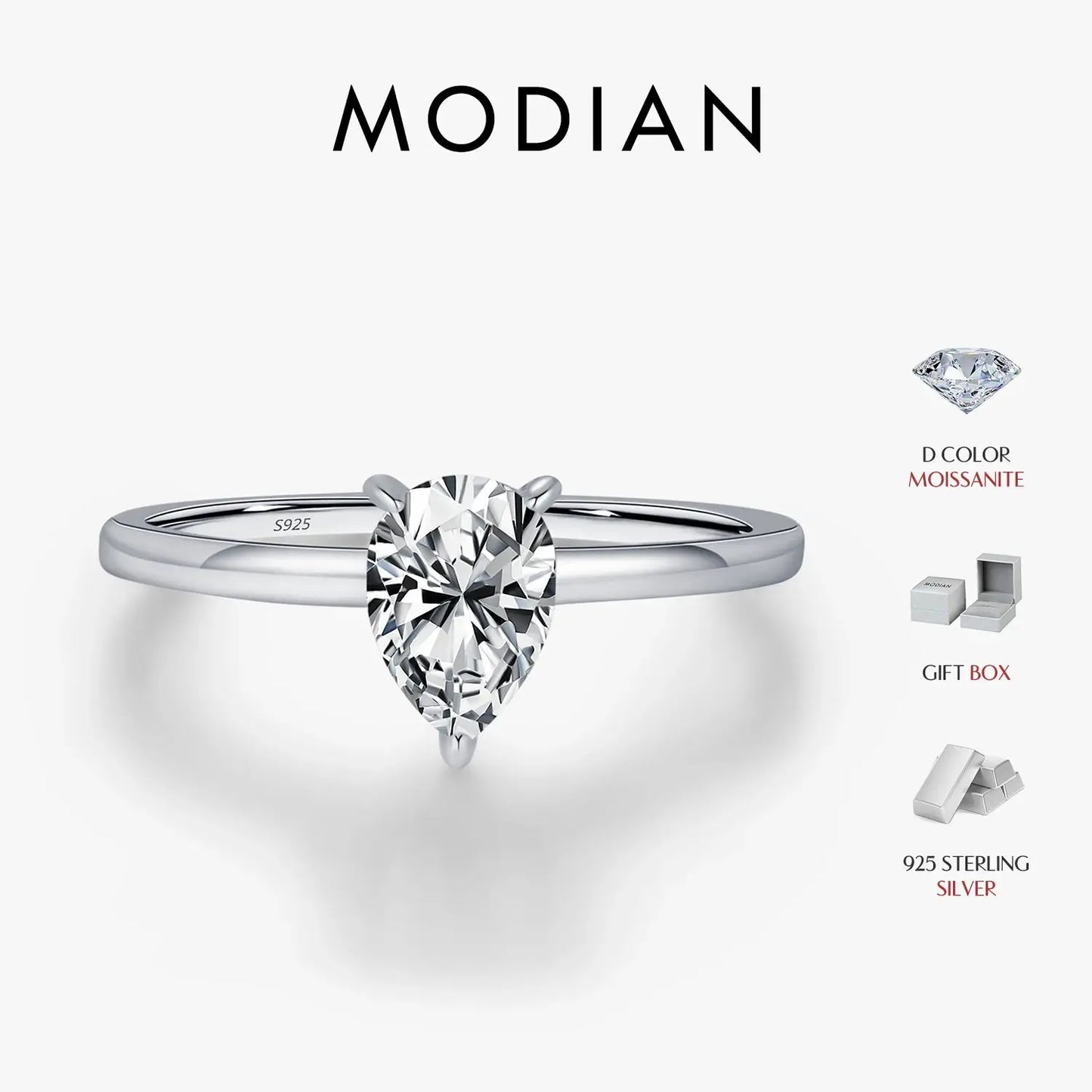 MODIAN D Color Pear Cut Moissanite Ring 925 Sterling Silver Water Drop Lab Diamond Wedding Rings For Women Wedding Fine Jewelry by All Mart Bristol Ltd