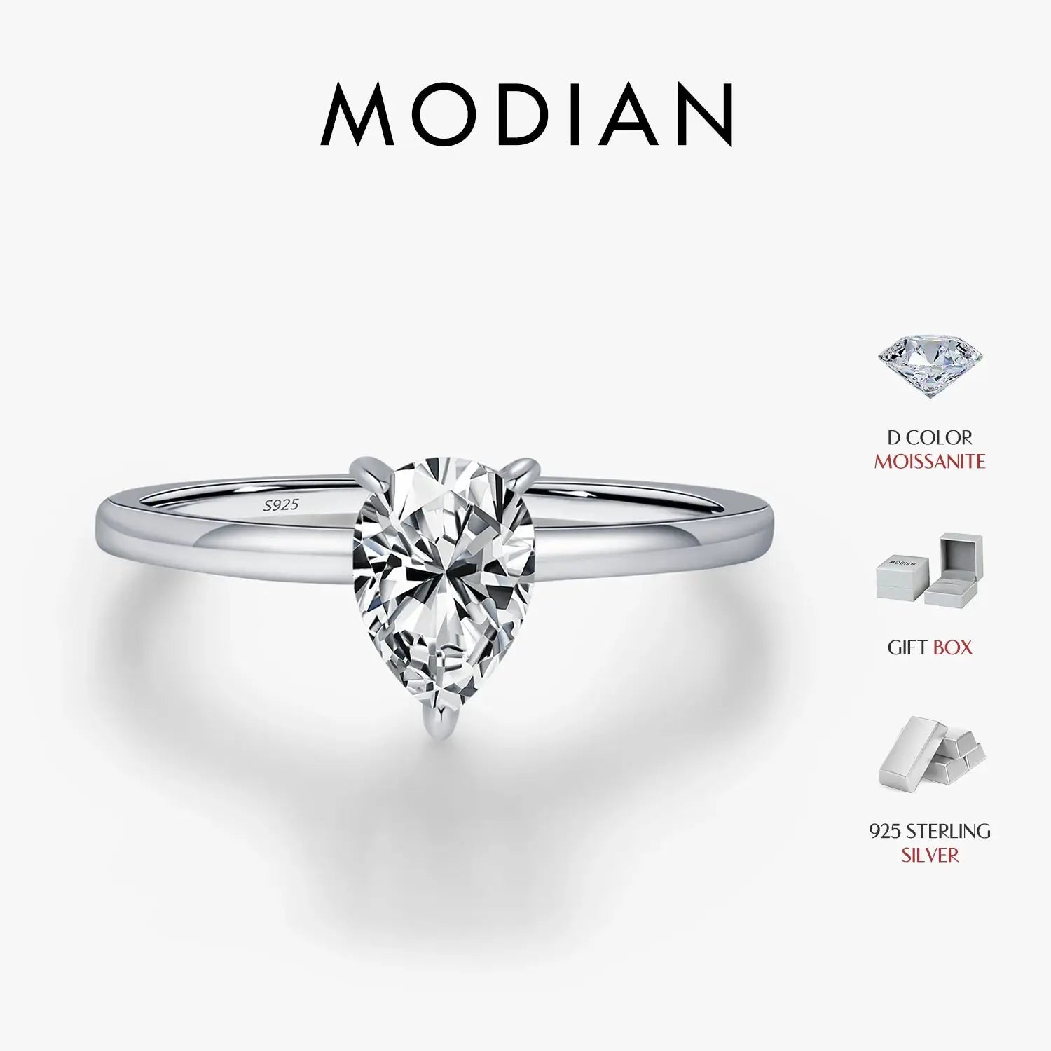 MODIAN D Color Pear Cut Moissanite Ring 925 Sterling Silver Water Drop Lab Diamond Wedding Rings For Women Wedding Fine Jewelry by All Mart Bristol Ltd