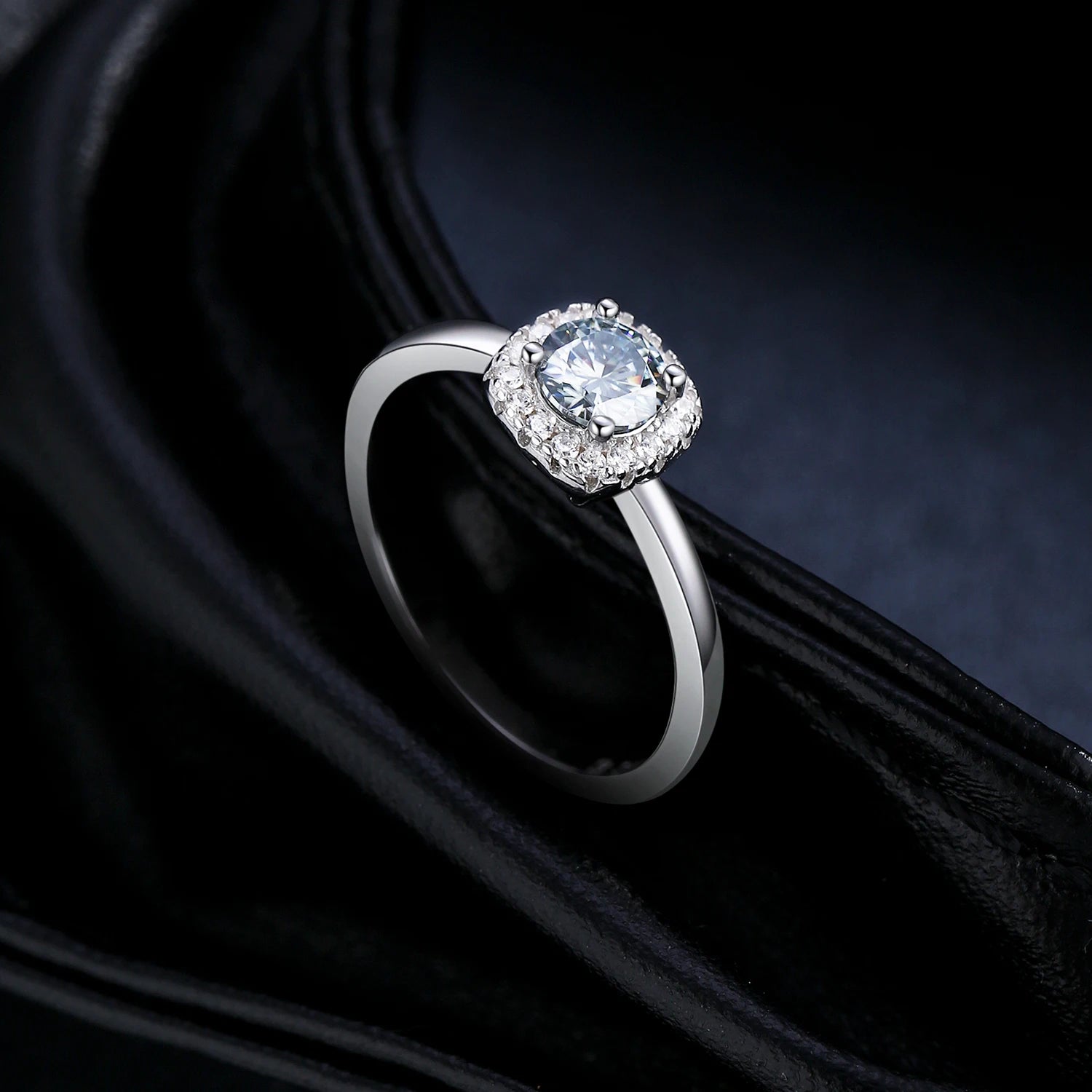 MODIAN D Color Gray Moissanite Rings 925 Sterling Silver Fashion Sparkle Square Halo Ring For Women Wedding Fine Jewelry Gift by All Mart Bristol Ltd