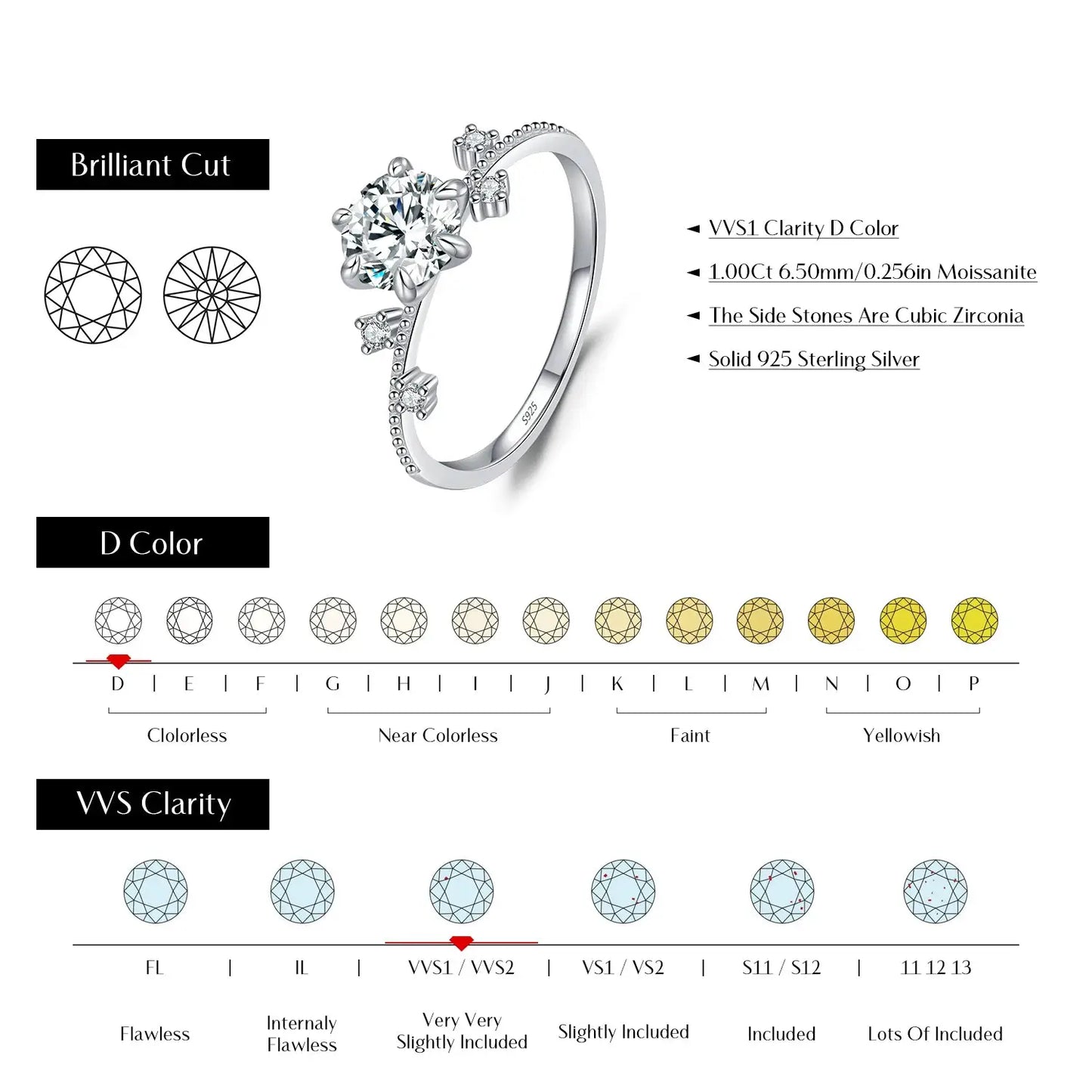 MODIAN 1CT Moissanite Ring 925 Sterling Silver Delicate Flower Six Claws Lab Created Diamond Rings For Women Wedding Jewelry by All Mart Bristol Ltd