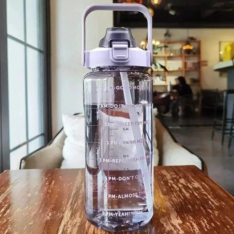 2L Water Bottle Portable Straw Plastic Water Cup for Outdoor Sports Fitness Adult High Value Big Fat Cup with Time Marker by All Mart Bristol Ltd