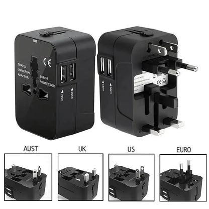 Portable Universal Travel Adapter with 2 USB Ports 2.1A Fast Charger All-in-one Travel Adapter EU/UK/USA/AUS Plug for Travel by All Mart Bristol Ltd