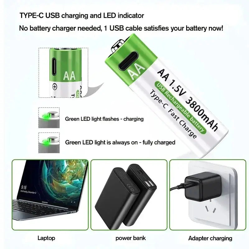 2025NEW Lithium-Ion Battery Type-C Rechargeable High-Capacity Battery AA&AAA Battery For remote control, mouse, electric toys by All Mart Bristol Ltd