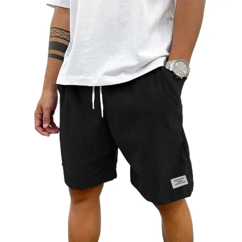 Summer Men's Solid Corduroy Shorts with Drawstring Casual Elastic Waist Fit for Outdoor Daily Activities Streetwear by All Mart Bristol Ltd