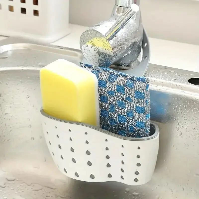 Sink Draining Hanging Basket Adjustable Kitchen Accessories Rubber Sink Bag Soap Sponge Shelf Faucet Holder for Bathroom by All Mart Bristol Ltd