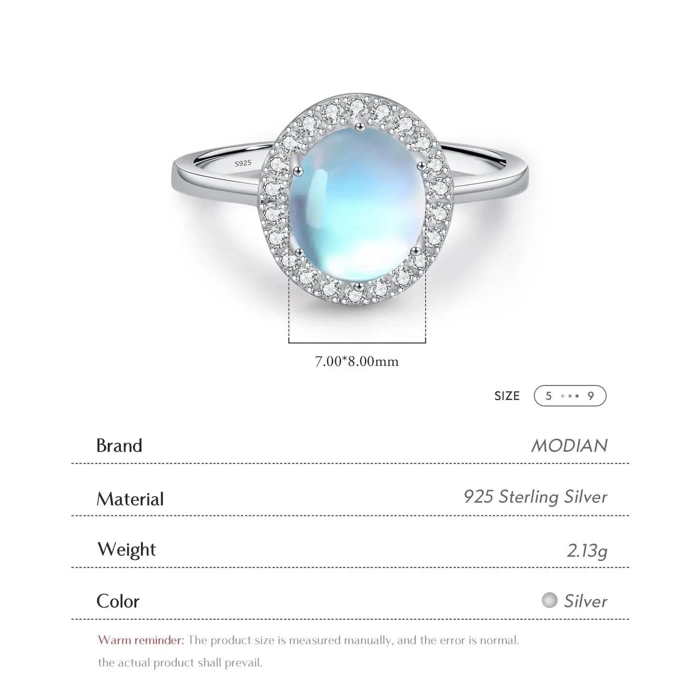 MODIAN 925 Sterling Silver Delicate Luxurt Oval Moonstone Party Finger Ring Shiny Rainbow Color Fine Jewlry For Women Gift by All Mart Bristol Ltd