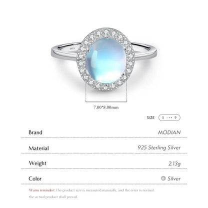 MODIAN 925 Sterling Silver Delicate Luxurt Oval Moonstone Party Finger Ring Shiny Rainbow Color Fine Jewlry For Women Gift by All Mart Bristol Ltd