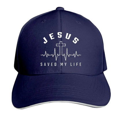Jesus Saved My Life Hat Christian Baseball Cap Washed Cotton Denim Dad Hat for Men Women by All Mart Bristol Ltd