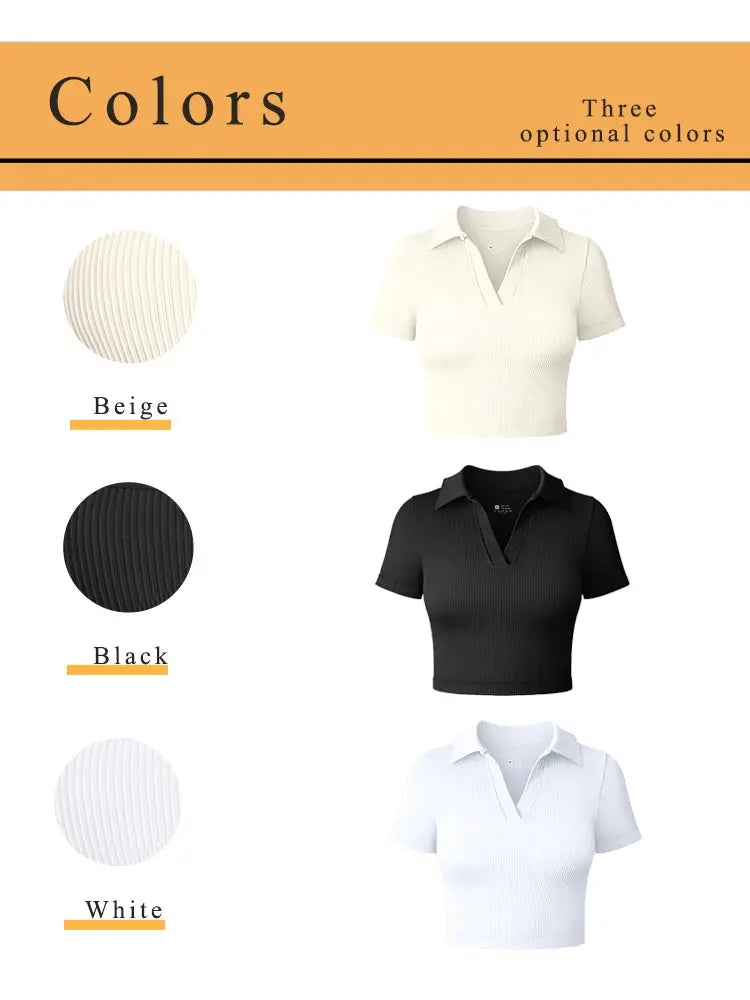Women's T Shirt Sexy Short Sleeved Polo Shirt Casual Sports Tennis Shirt Tight Fit Fitness Yoga Top Ladies top by All Mart Bristol Ltd
