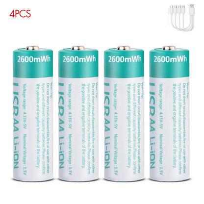 kuugro USB 1.5V 2600mWh AA Rechargeable Battery Type-C Rechargeable aa Lithium Battery for Remote Control Electric Toys Mouse by All Mart Bristol Ltd
