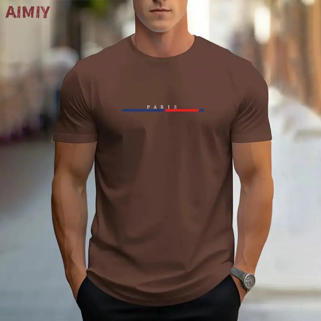 Summer Men's T-shirt Top Casual Loose Fit Oversized T-shirt PARI Letter Pattern Printed Round Neck Short Sleeved Homme Vêtement by All Mart Bristol Ltd
