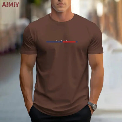 Summer Men's T-shirt Top Casual Loose Fit Oversized T-shirt PARI Letter Pattern Printed Round Neck Short Sleeved Homme Vêtement by All Mart Bristol Ltd