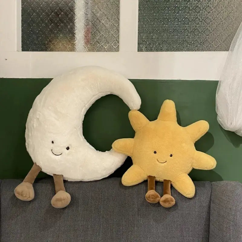 Adorable Smile Face White Moon Yellow Sun Plushie Stuffed Cute Cartoon Weather Plush Toy for Kid Bedroom Decor Sofa Throw Pillow by All Mart Bristol Ltd