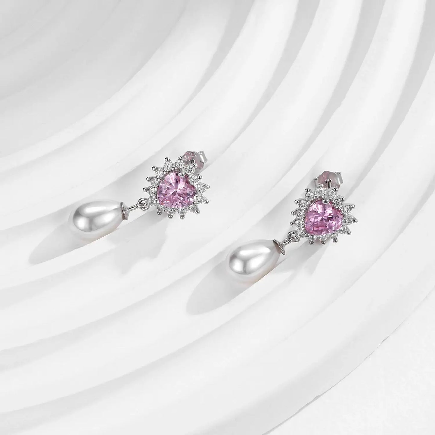 MODIAN 925 Sterling Silver Hearts Pink Zircon Romantic Dangle Earrings Elegant Shell Pearl Drop Earrings For Women Fine Jewelry by All Mart Bristol Ltd