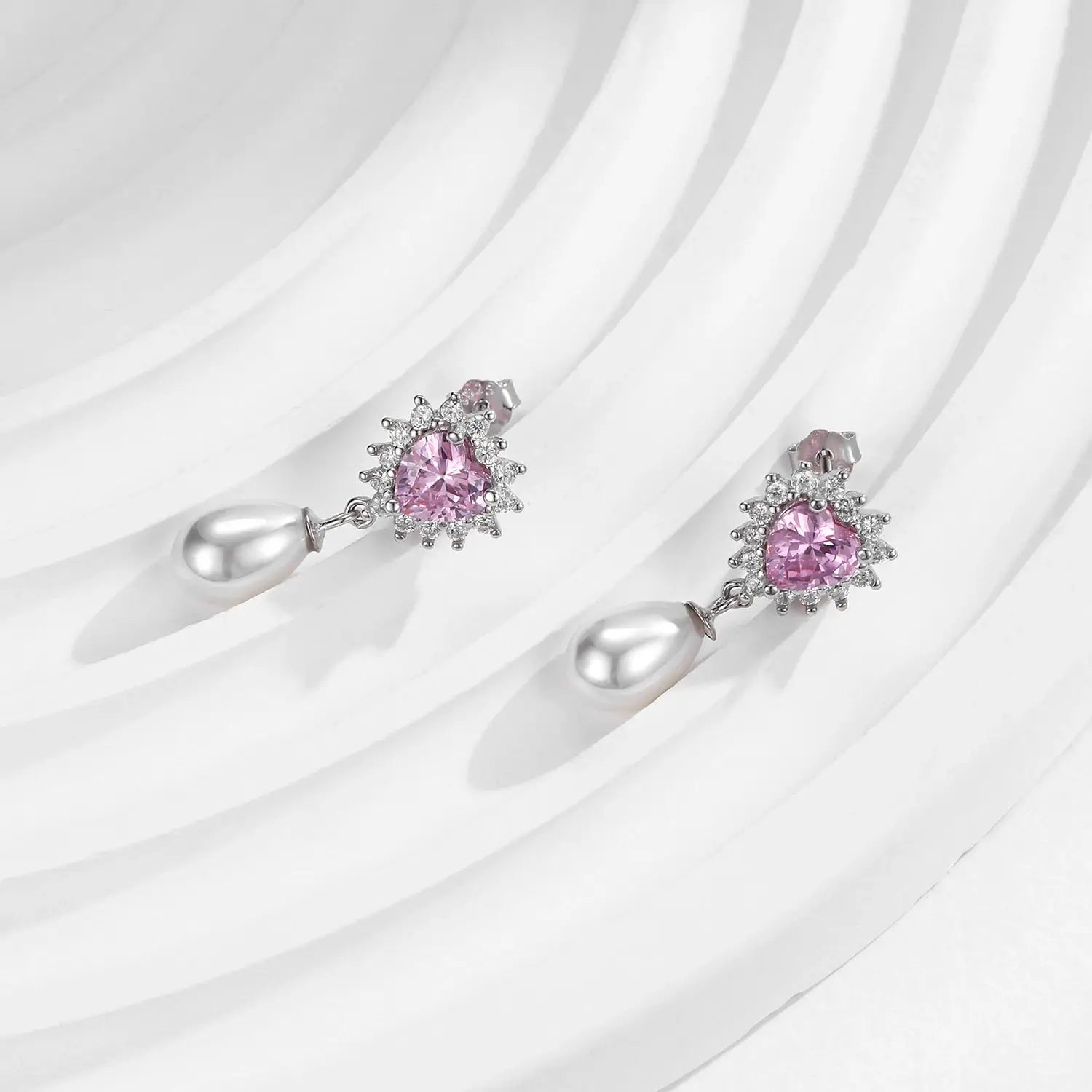 MODIAN 925 Sterling Silver Hearts Pink Zircon Romantic Dangle Earrings Elegant Shell Pearl Drop Earrings For Women Fine Jewelry by All Mart Bristol Ltd