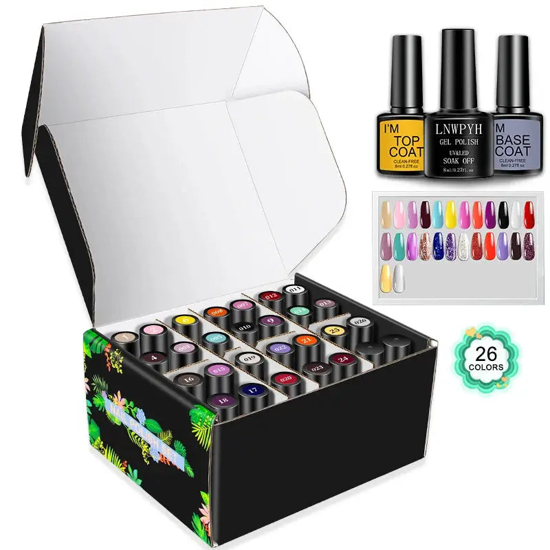 LNWPYH Gel Nail Polish Set Nail Gel Kit 26 Color Semi Permanent UV Led Gel Varnish Soak Off Nail Lacquers Base Coat Top Coat Kit by All Mart Bristol Ltd