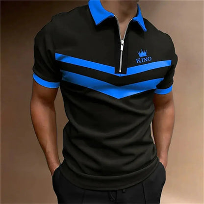 Men's Tops Polo Golf Men's King Print T Shirt High Quality Turndown Short Sleeve Zipper Pullover Original Golf Wear Men Clothing by All Mart Bristol Ltd