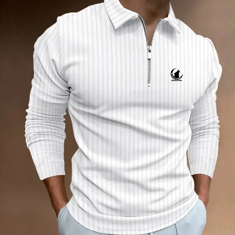 Men Clothes New Long Sleeve Zipper Stripe Polo Shirt Casual Men Polo Shirt Tops Polo Shirt Fashion Men Slim Sport Polo Shirt by All Mart Bristol Ltd