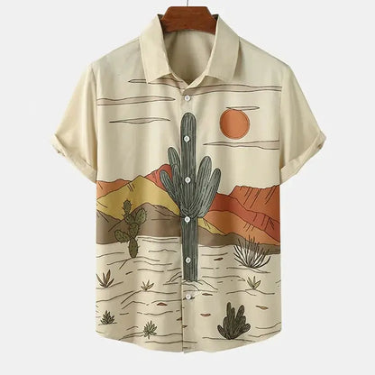 Desert Cactus Shirt For Men 3D Print Summer Hawaiian Harajuku Fashion Shirt Top Blouse Short Sleeves Street Vacation Beachwear by All Mart Bristol Ltd