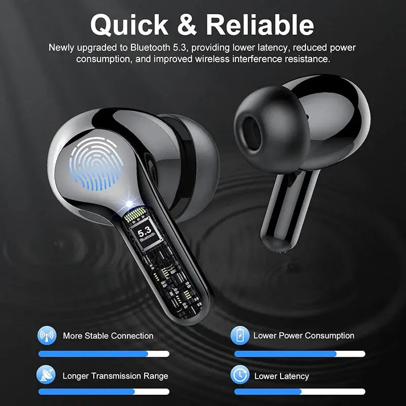 Wireless Earbuds BT5.3 Headphones HiFi Stereo EarBuds with ENC Noise Cancelling Mic 48H LED Display IP7 Waterproof Earphones by All Mart Bristol Ltd
