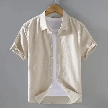 Men's Cotton Linen Short-Sleeved Shirt Summer Streetwear Plain Color Stand Collar Casual Beach Style plus Size M-3XL by All Mart Bristol Ltd