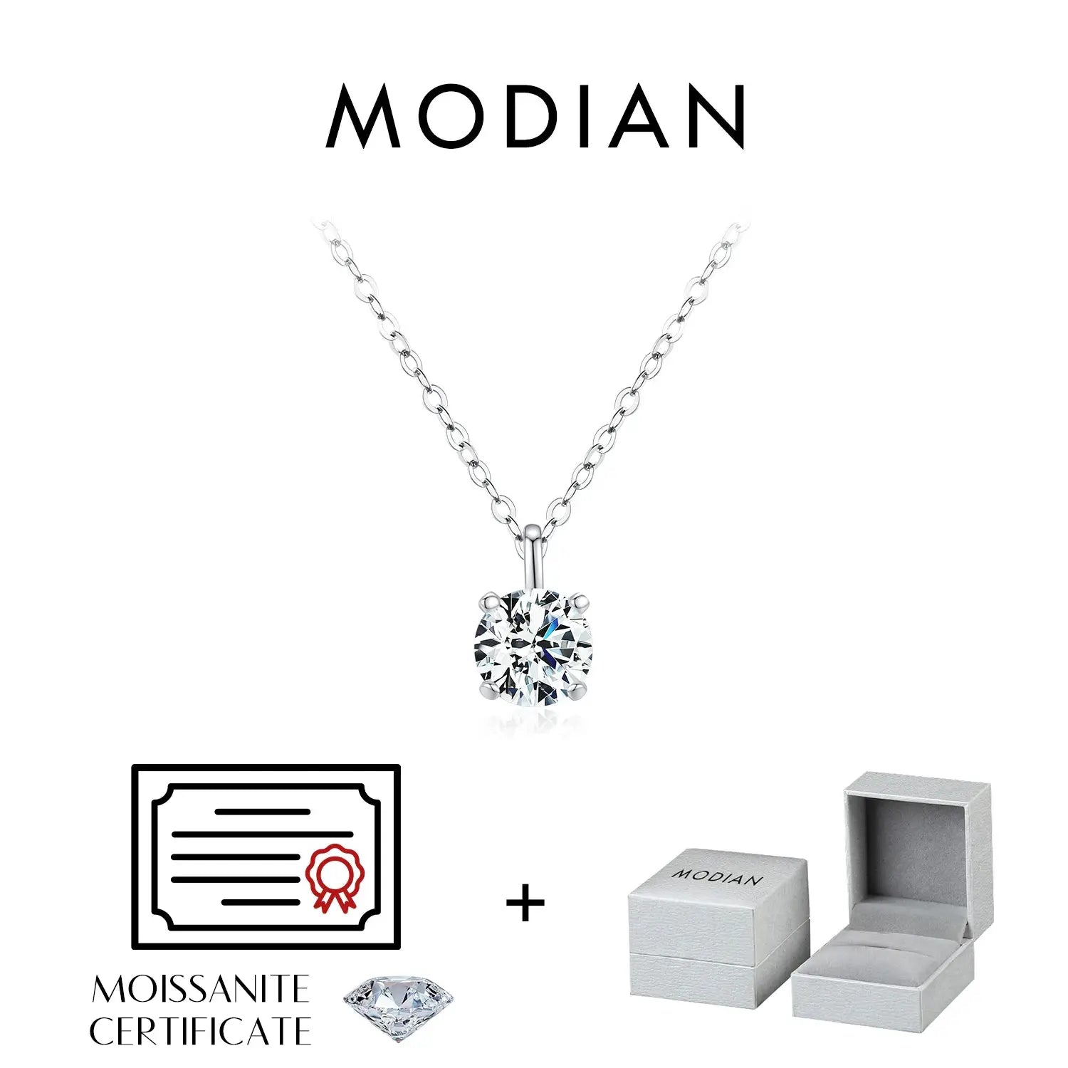 MODIAN 1CT Prong Setting Moissanite Necklace D color VVS1 Lab Diamond Pendant For Women 925 Sterling Silver Wedding Jewelry by All Mart Bristol Ltd