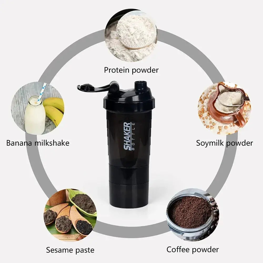 3 Layers Shaker Protein Bottle Powder Shake Cup Water Bottle Plastic Mixing Cup Body Building Exercise Bottle by All Mart Bristol Ltd