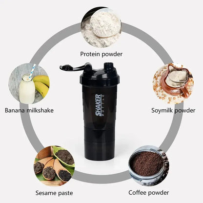 3 Layers Shaker Protein Bottle Powder Shake Cup Water Bottle Plastic Mixing Cup Body Building Exercise Bottle by All Mart Bristol Ltd