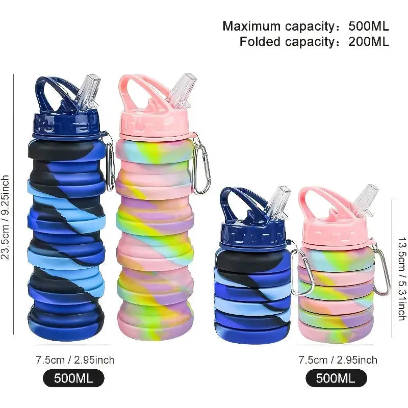 Silicone Foldable Water Bottle for Sports Leakproof BPA Free Water Bottle with Carabiner Collapsible Cycling Water Bottle by All Mart Bristol Ltd