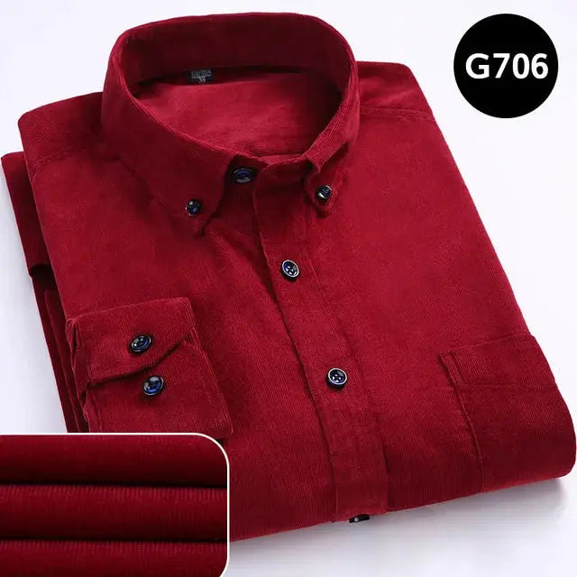 Oversize Corduroy Shirt For Men's Clothing Casual Long Sleeve Shirts Male Cotton Comfortable Soft Button-down Collar Brown Shirt by All Mart Bristol Ltd