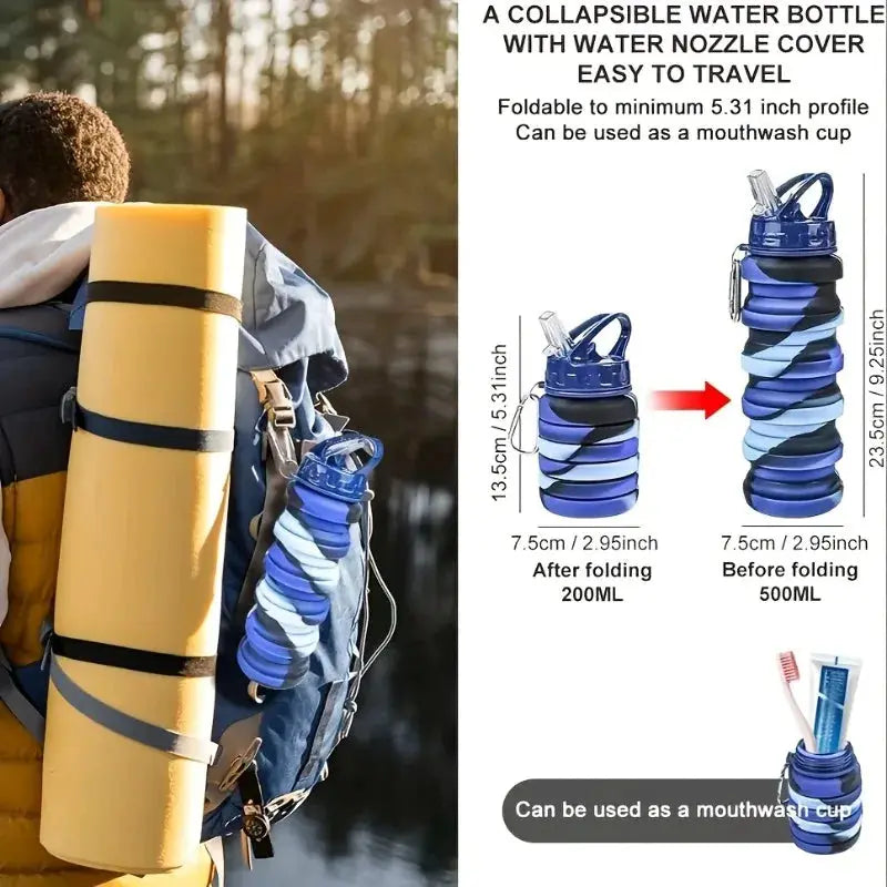 Silicone Foldable Water Bottle for Sports Leakproof BPA Free Water Bottle with Carabiner Collapsible Cycling Water Bottle by All Mart Bristol Ltd