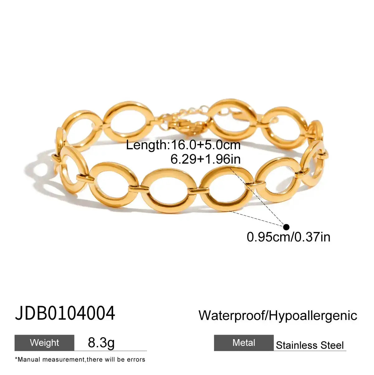 Uworld Minimalist Classic 18K Gold Color Plated Stainless Steel White Rhinestone Paper Clip Hollow Bracelet Stackable Geometric by All Mart Bristol Ltd
