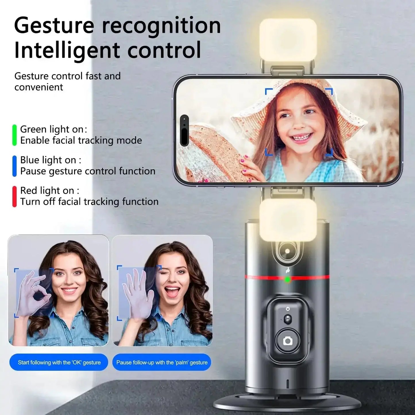 Auto Face Tracking Tripod 360°Rotation,No App, Gesture Recognition Phone Camera Mount Smart Shooting Phone Holder for Live Video by All Mart Bristol Ltd