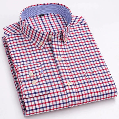 Men's Trendy Plaid Striped Lapel Collar Design Cotton Dress Shirts, Long Sleeve Casual Button Up Commuter Shirt For Spring/Fall by All Mart Bristol Ltd